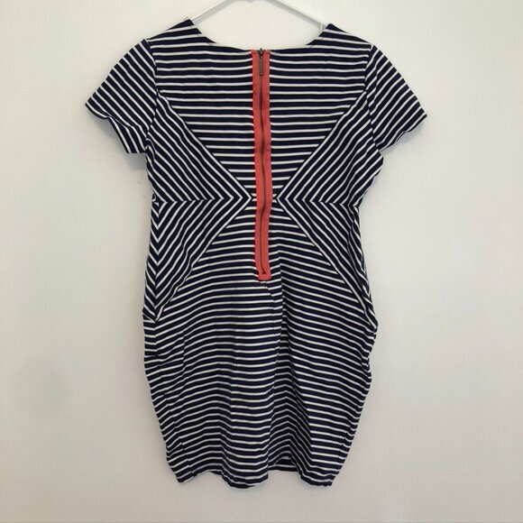 JESSICA SIMPSON MATERNITY Navy Blue White Stripe Coral Zipper Sheath Dress Large - Picture 9 of 12
